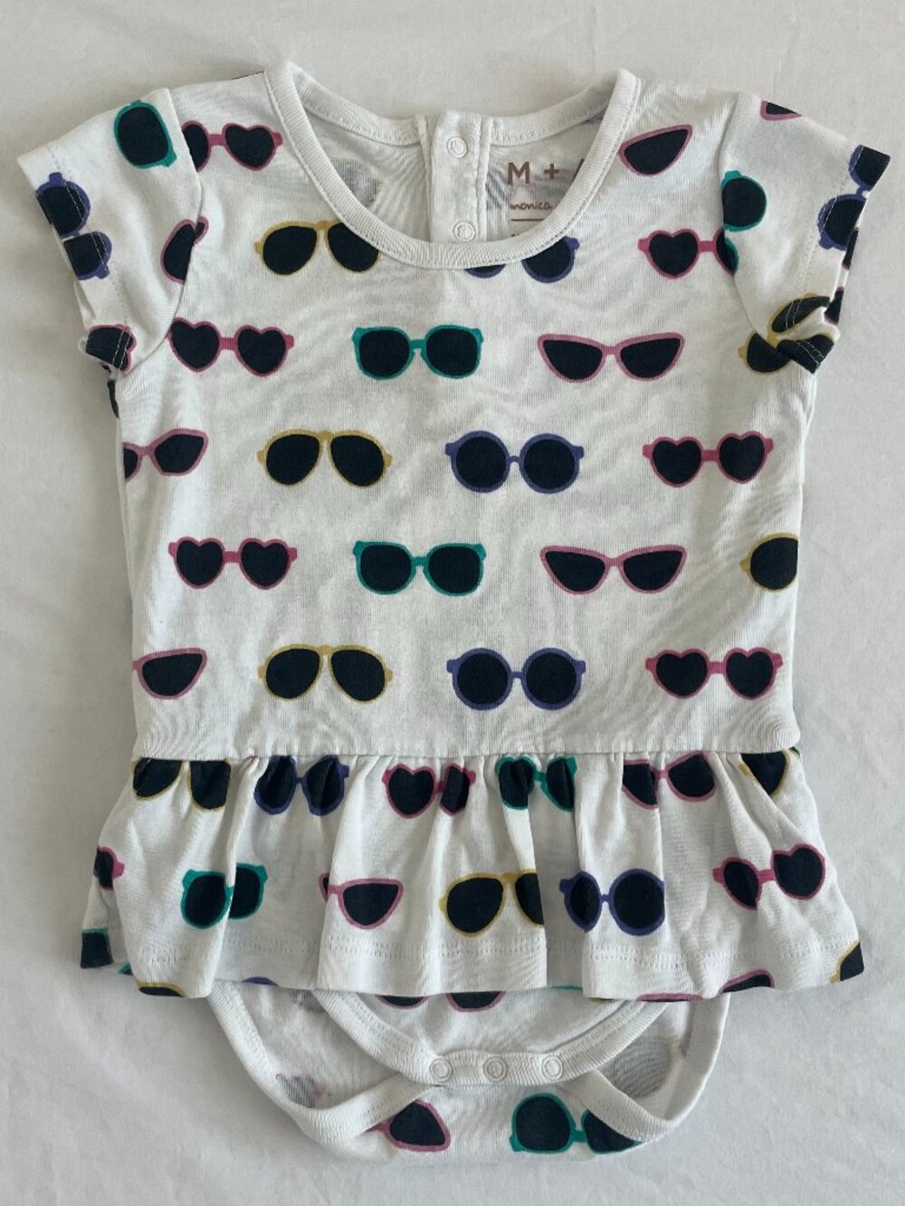 Monica + Andy Sunglasses Print Ruffle Skirt Bodysuit 12-18M VGUC Organic cotton